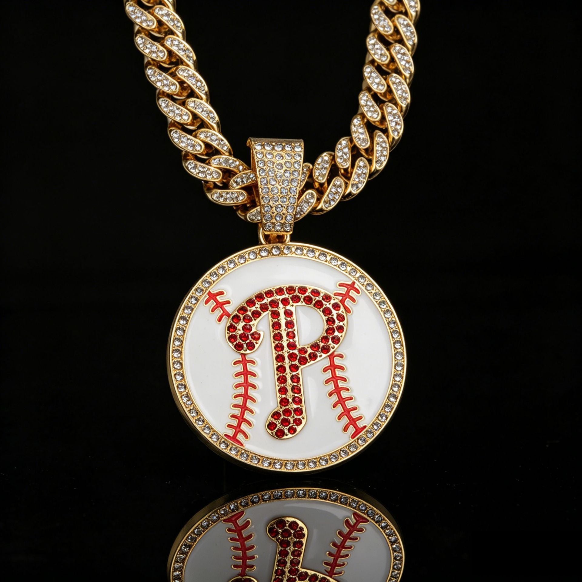 Wholesale Fashion Baseball Letter Pendant Necklace Zinc Alloy Rhinestone Clavicle Chain Jewelry Casual Everyday Gift
