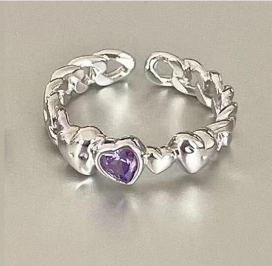 Wholesale Valentine's Day Purple Diamond Love Opening Alloy Ring