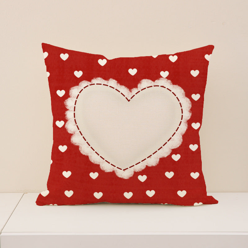 Wholesale  Valentine' s Day  Imitation linen Pillow Cover Red Heart Set