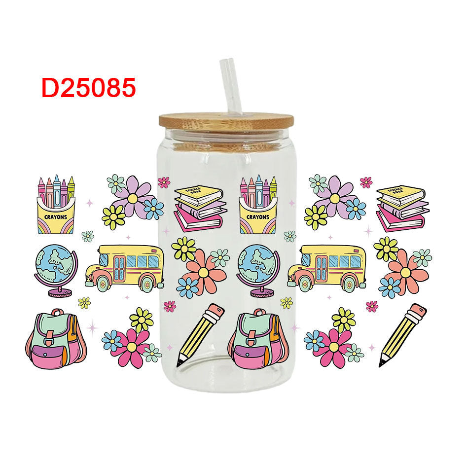 Wholesale Cartoon Cute Study Campus Theme 16oz Cup UV DTF Wraps