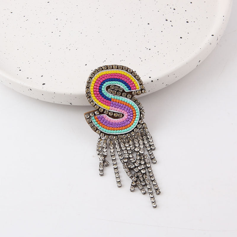 Wholesale Colorful Diamond Letter Tassel Brooch