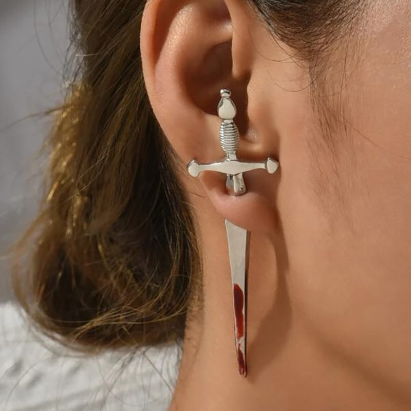 Wholesale Gothic Sword Earrings Retro Cross Bloodstained Dagger Earrings