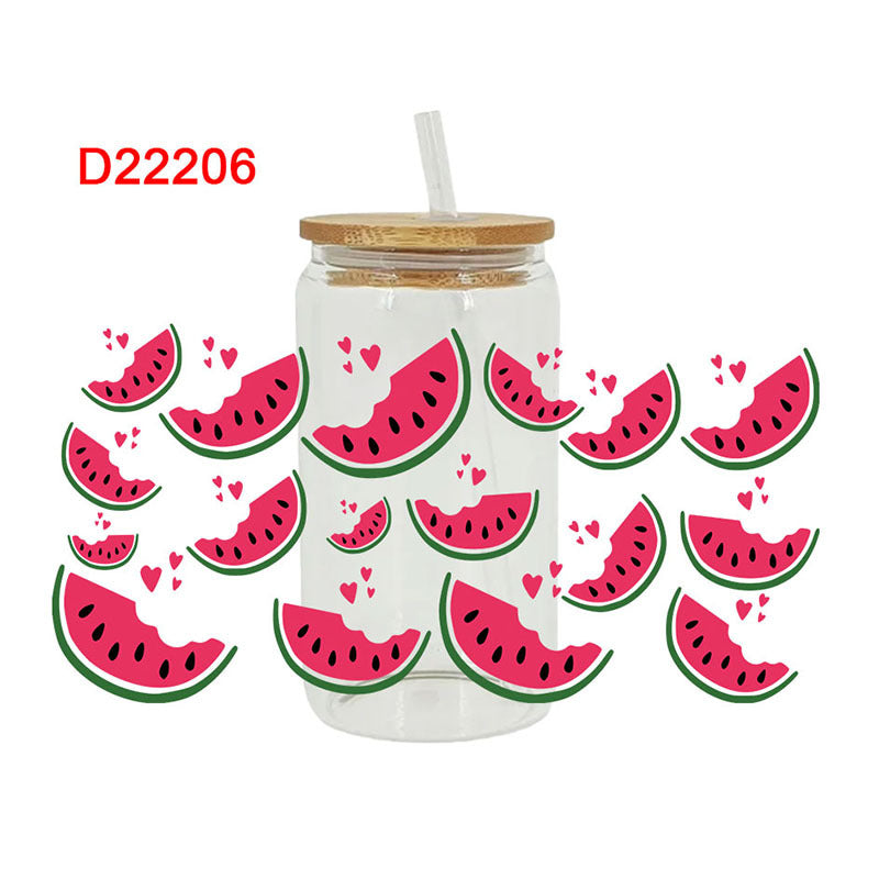 Wholesale Cartoon Cute Strawberry Watermelon Fruit Theme 16oz Cup UV DTF Wraps