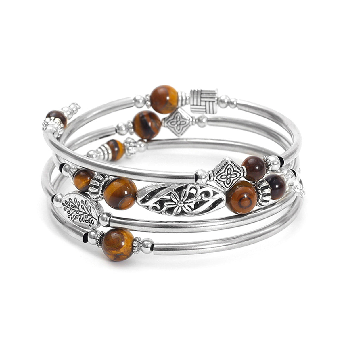 Wholesale Bohemian multi-layer turquoise wrapped four-layer natural stone beaded bracelet