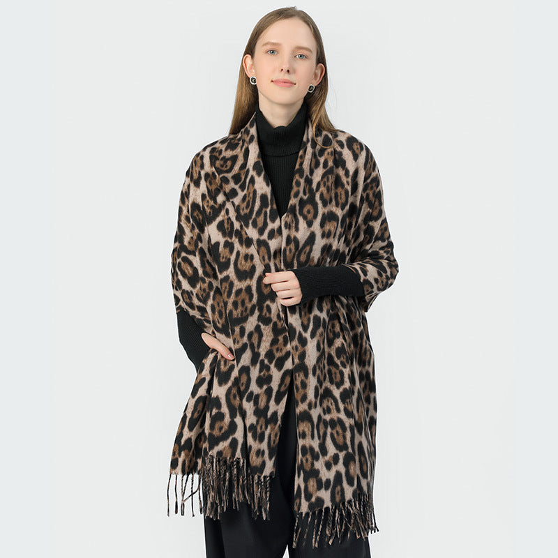 Wholesale Autumn and Winter Leopard Print Warm and Versatile Fashionable Imitation Cashmere Scarf