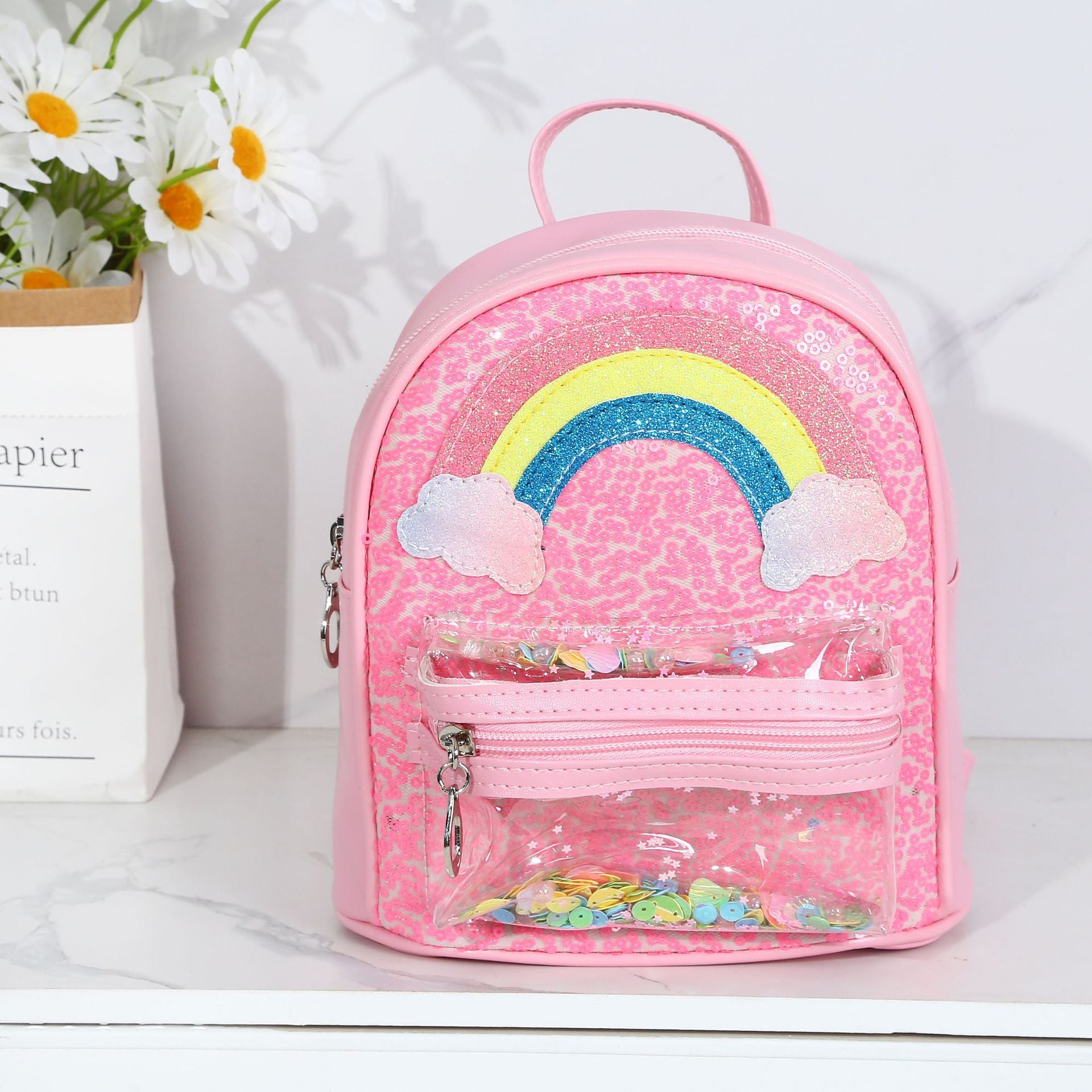 Mochila de arcoiris de lentejuelas para niños al por mayor