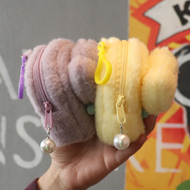 Wholesale Three-dimensional Backpack Type Plush Flower Smiley Mini Coin Purse  Wallet