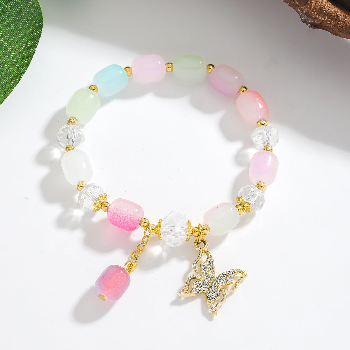 Wholesale Crystal Youth All-match Elegant Holiday Style Butterfly Bracelet Rainbow Jewelry
