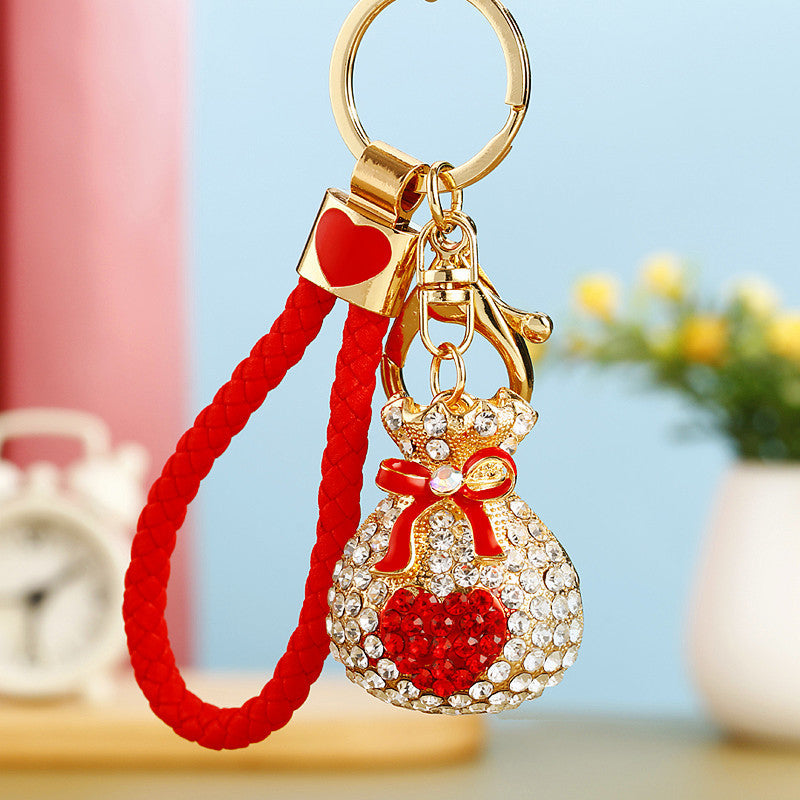 Wholesale Metal Pearl Heart Lucky Bag Keychain Cute Car Key Accessory Bag Charm For Women Gift