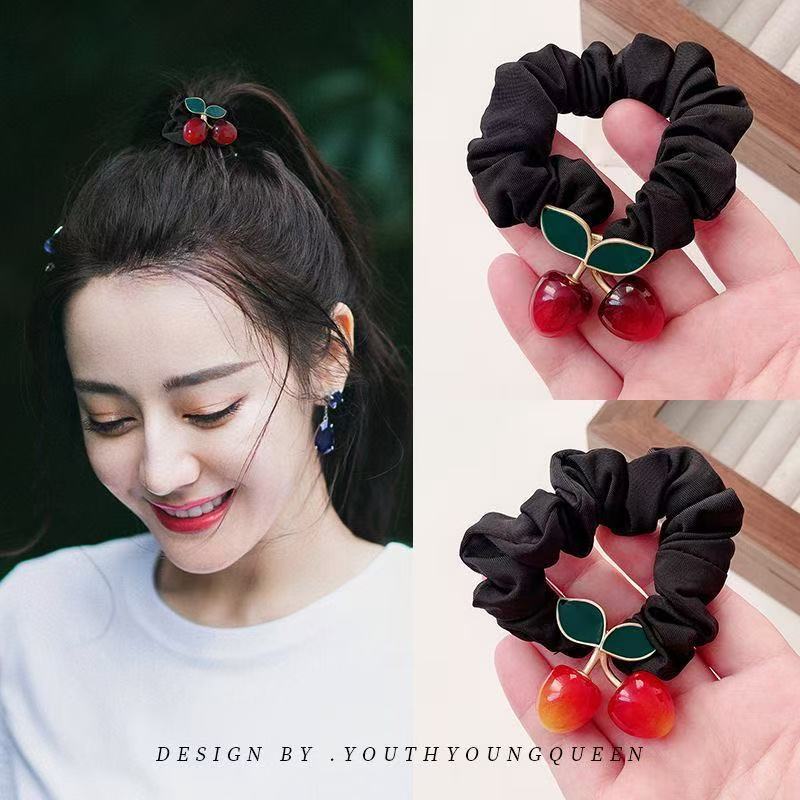 Wholesale  Simple Vintage Cherry Hair Ring High Elastic Hair Rope Ball Head Rubber Tendon All-match Hair Rope Elegant Headwear