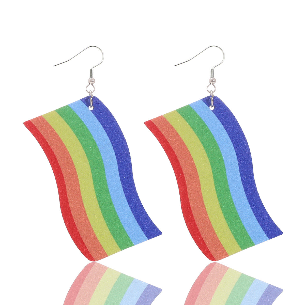 Wholesale Rainbow Stripe Love Butterfly Drop Leather Earrings