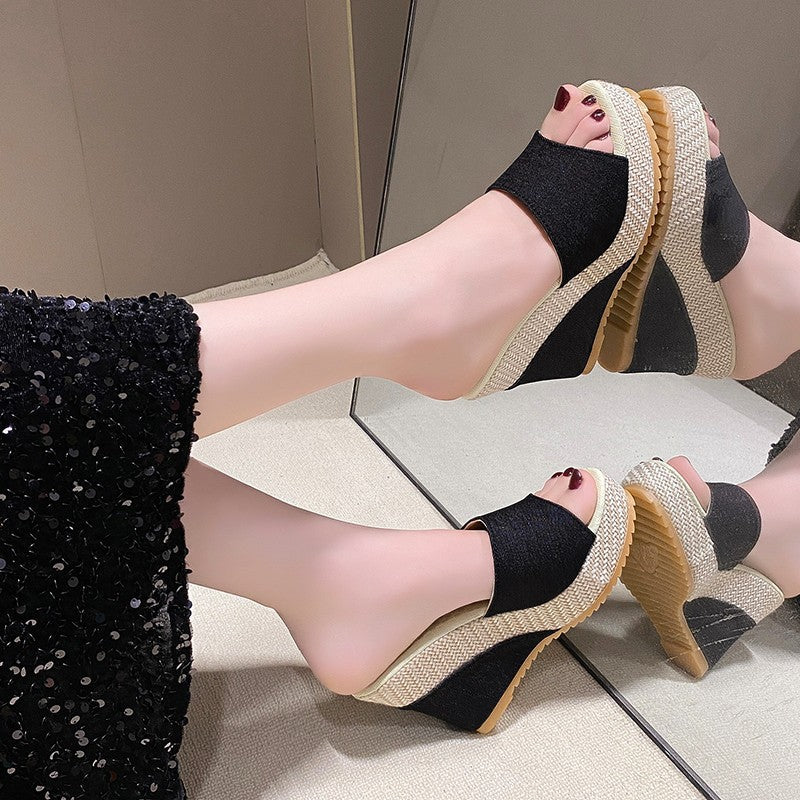 Wholesale Thick Bottom High Heel Slides Open Toe Women's plus size Slippers