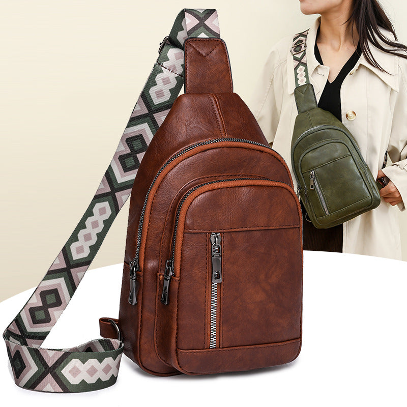 Wholesale PU Wide Shoulder Strap Casual Sports Chest Bag