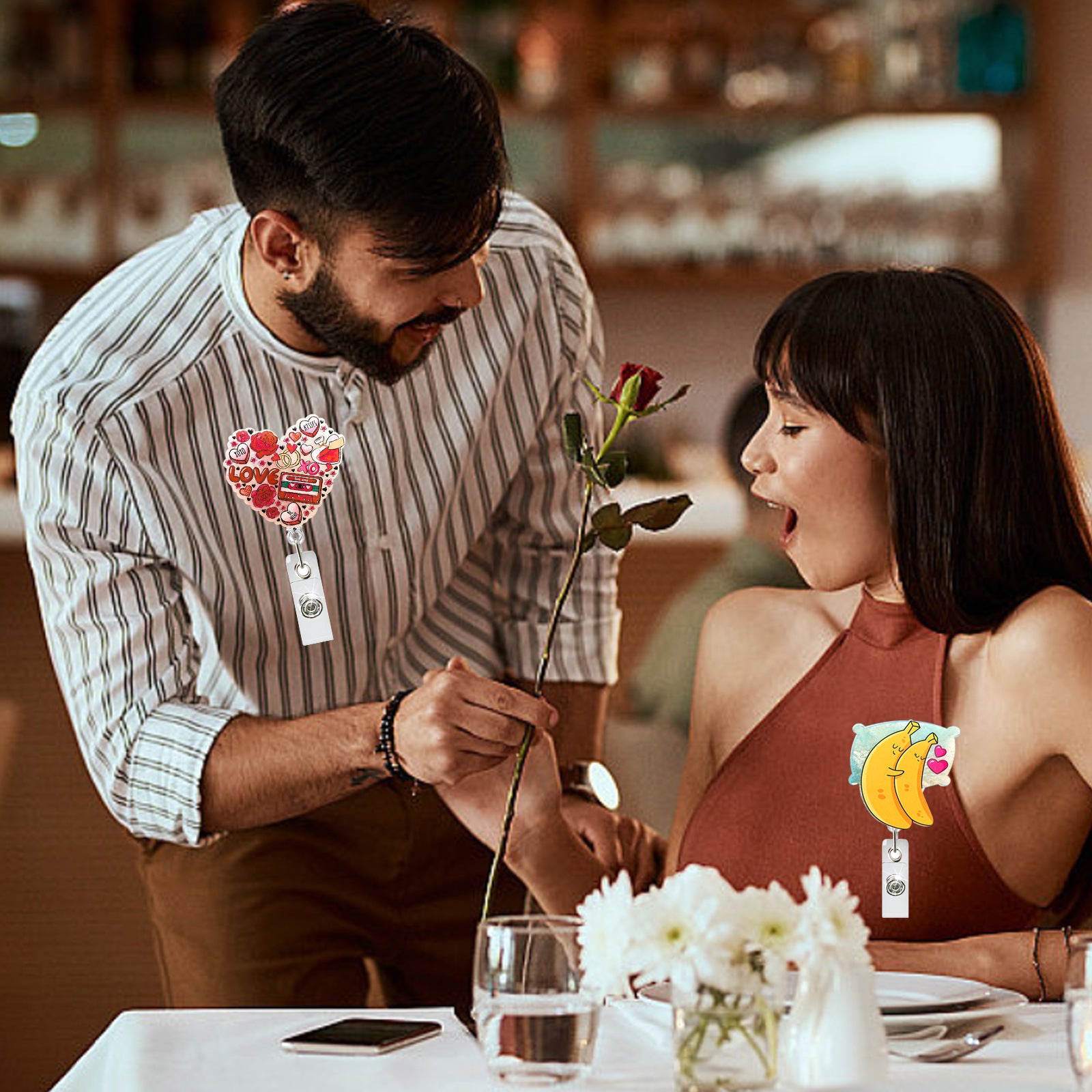 Wholesale New Acrylic Valentine' s Day Love Retractable Rotating Badge Reel Medical