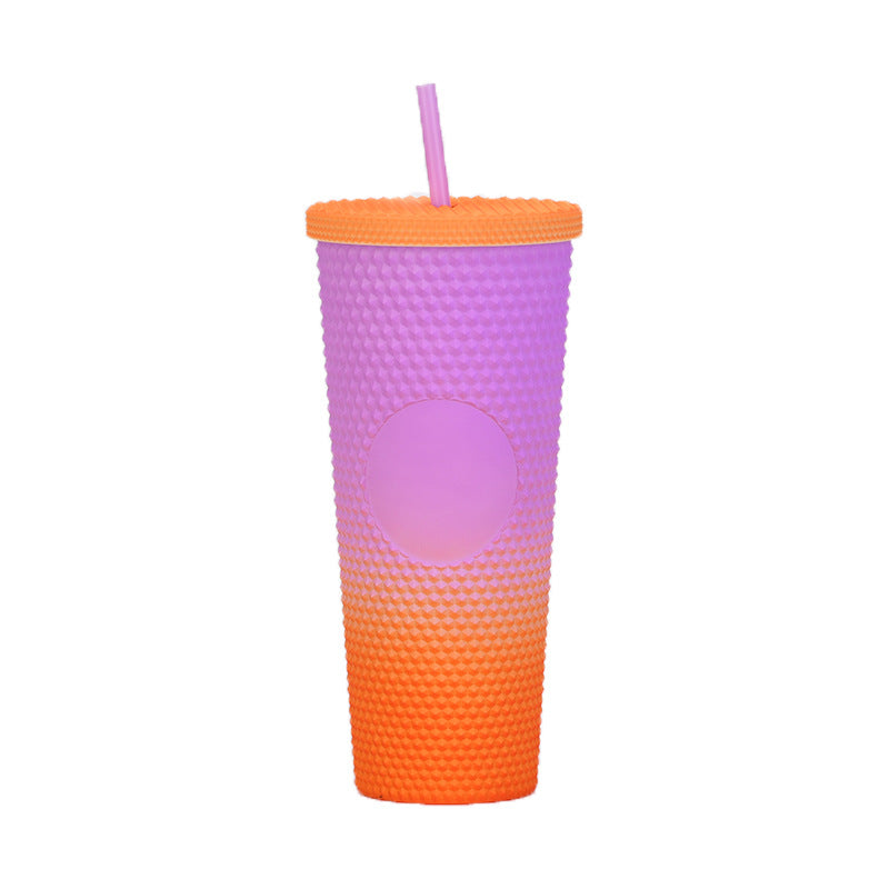 Wholesale Double-layer Plastic 710ml Durian Prick Hand Luminous Color Changing Rainbow Gradient Straw Cup