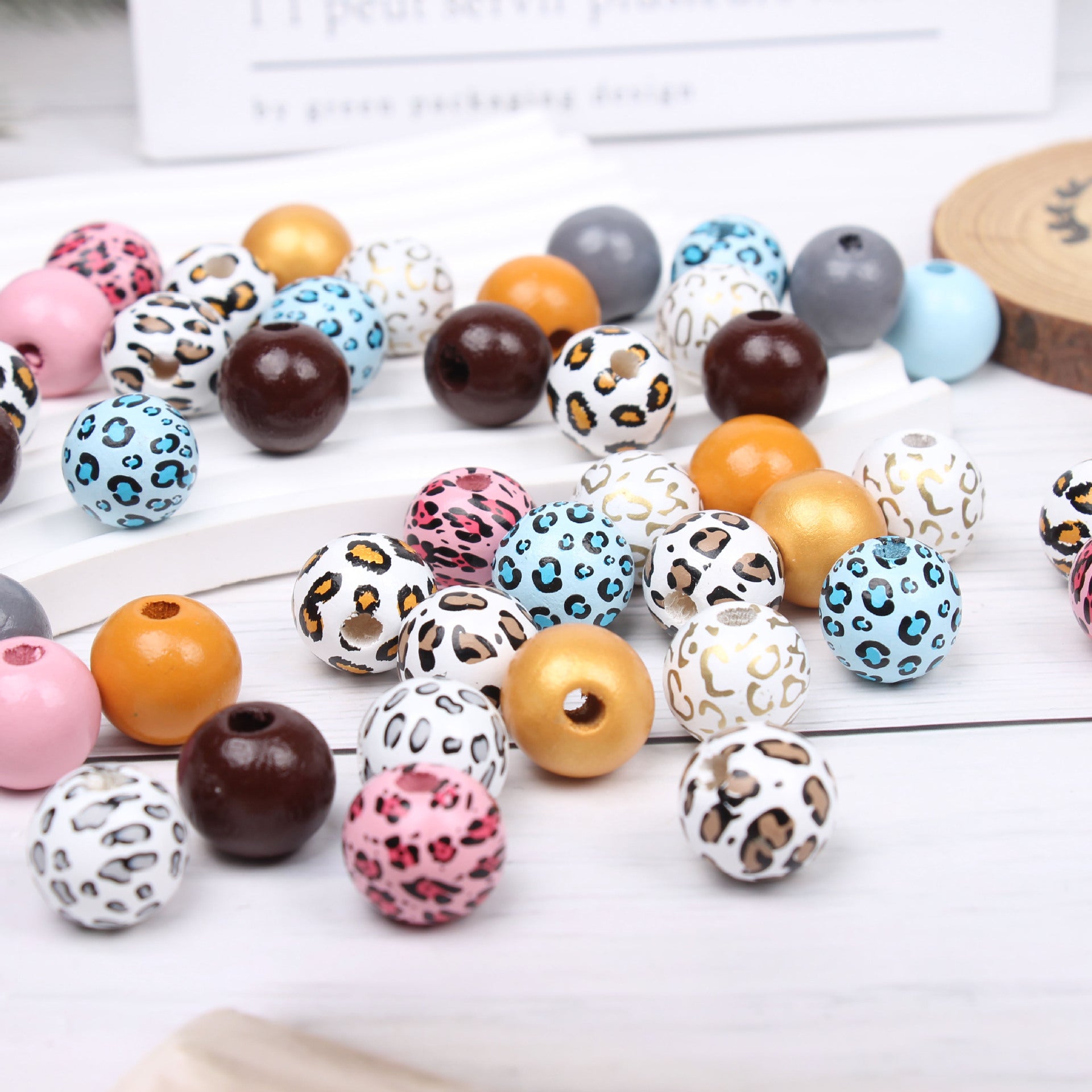 Wholesale 20pcs 16mm Leopard Pattern Wooden Bead Set