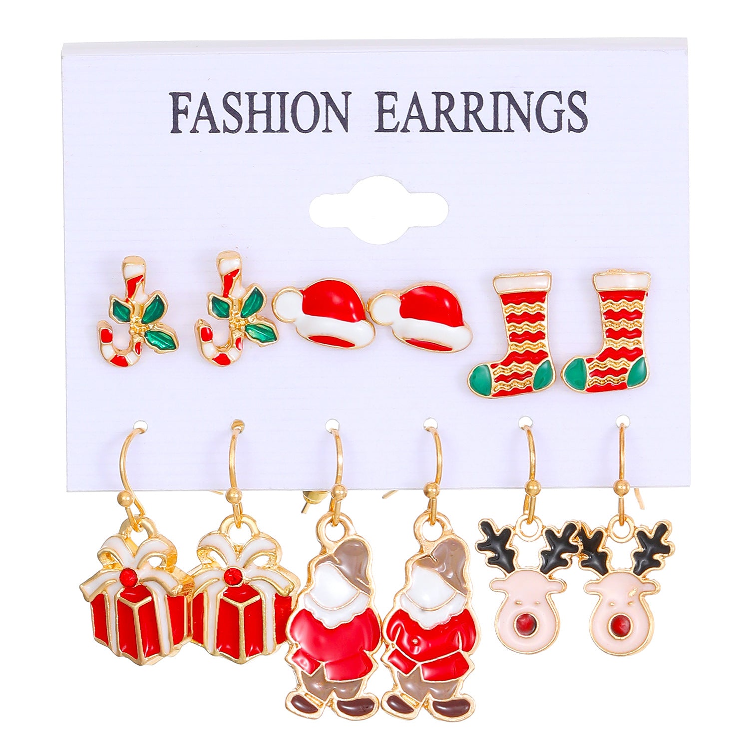 Wholesale Christmas Oil Drip Christmas Bell Elk Earrings Set