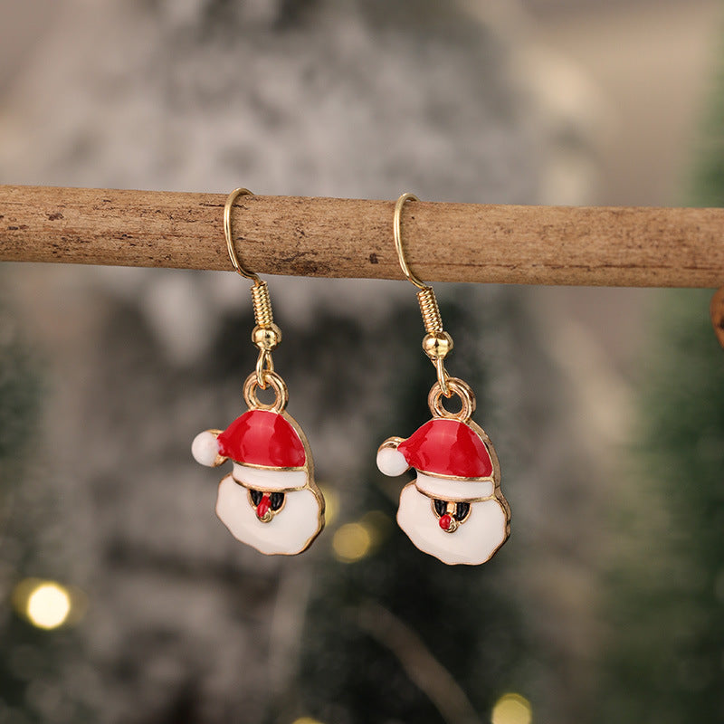 Wholesale Red and Green  Snowman Christmas Hat Earrings