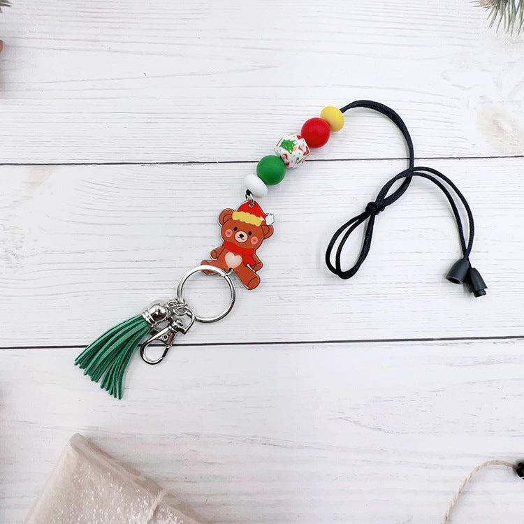 Wholesale Christmas Silicone Beaded Strap Keychain Split Strap Necklace