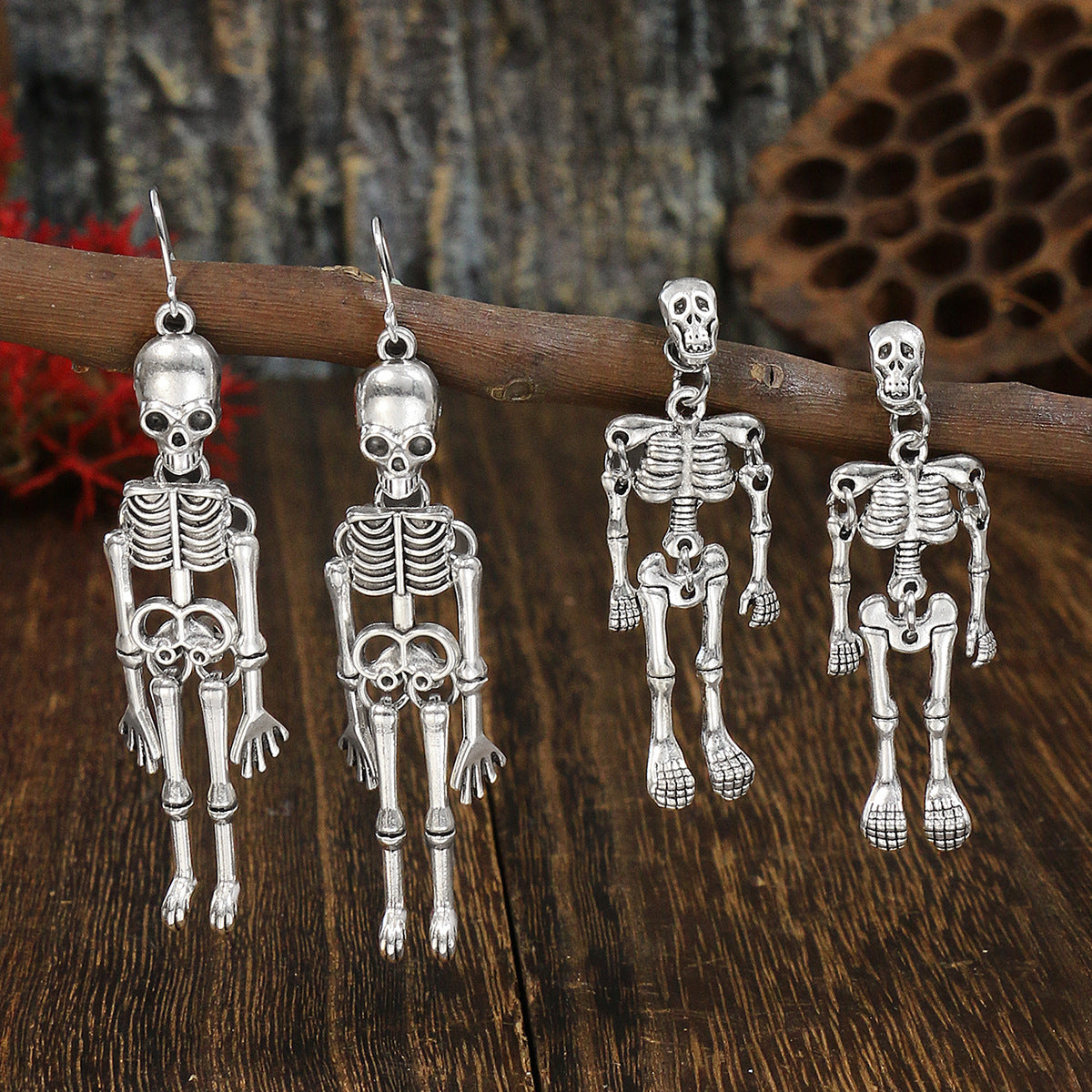 Wholesale of Halloween Gothic Skull Head Alloy Earrings