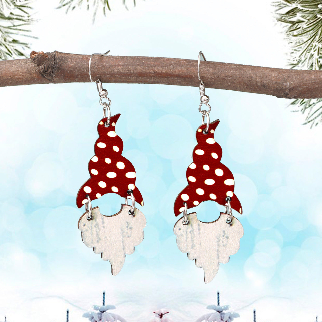 Wholesale Christmas Elf Wood Chips Retro Plaid Polka Dot Christmas Hat Earrings
