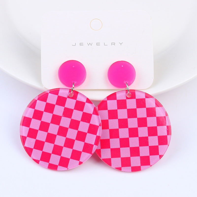 Wholesale Rainbow Checkerboard Geometric Stud Earrings