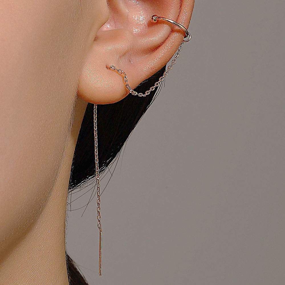 Wholesale Copper Electroplated Long Chain Tassel Ear Cuff Clip For Women No Piercing Stylish Everyday Jewelry Accessory