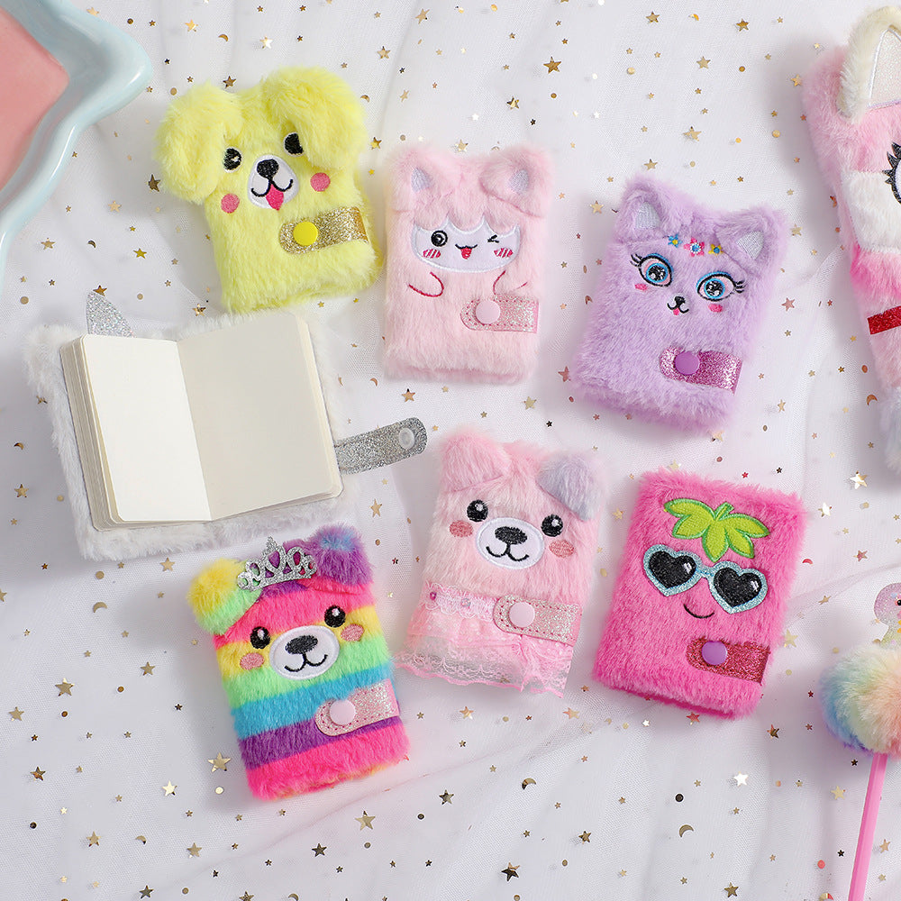 Wholesale Portable Mini Cartoon Plush Snap Button Notebook for Children