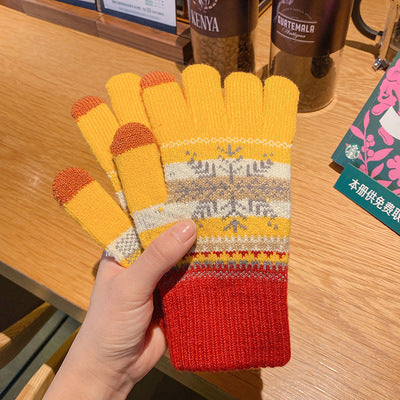 Wholesale Plus Velvet and Thickened Winter Five-finger Double-layer Cold-proof Snowflake Wool Gloves