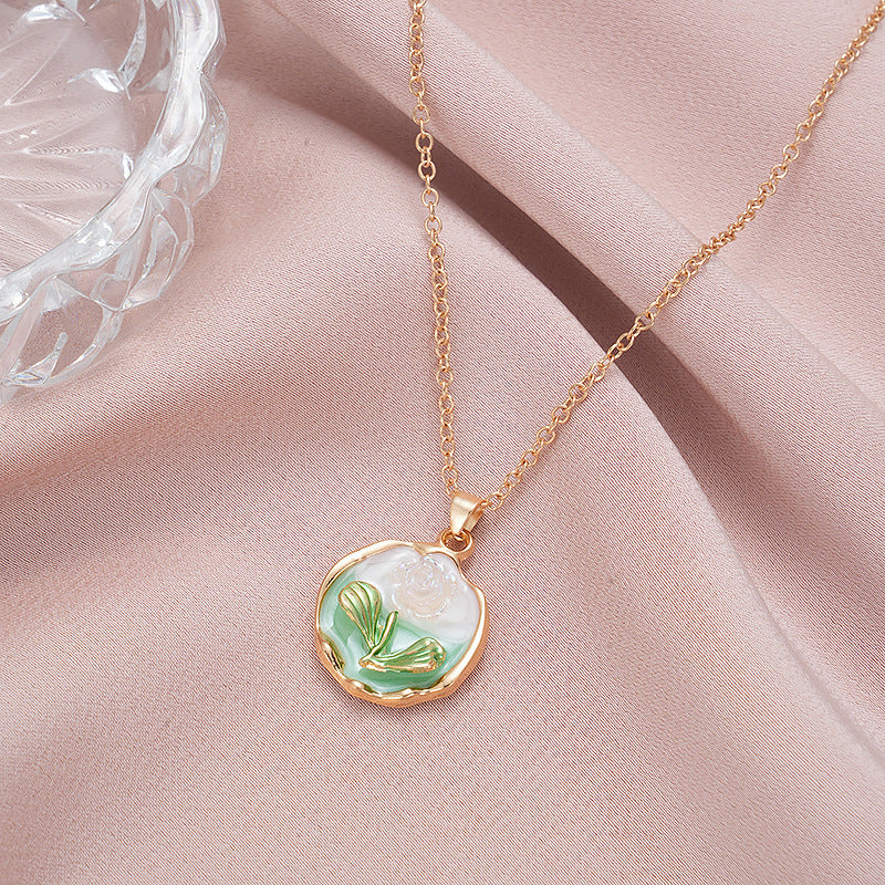 Wholesale Rose oil painting colored pearls colored necklace clavicle chain