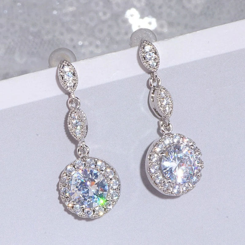 Wholesale Super Flash Zircon Tassel Round Bag Copper Earrings