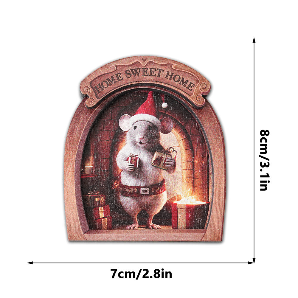 Wholesale Christmas Mouse Hole Wooden Photo Frame Magnetic Fridge Magnet