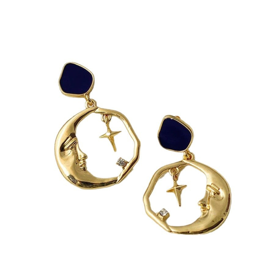 Wholesale Vintage Hollow Star and Moon Face Earrings