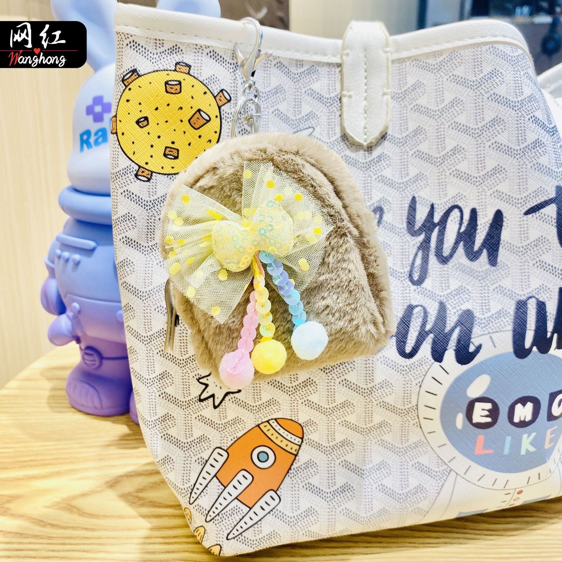 Llavero de bolso de monedas de arco de pala de felpa al por mayor