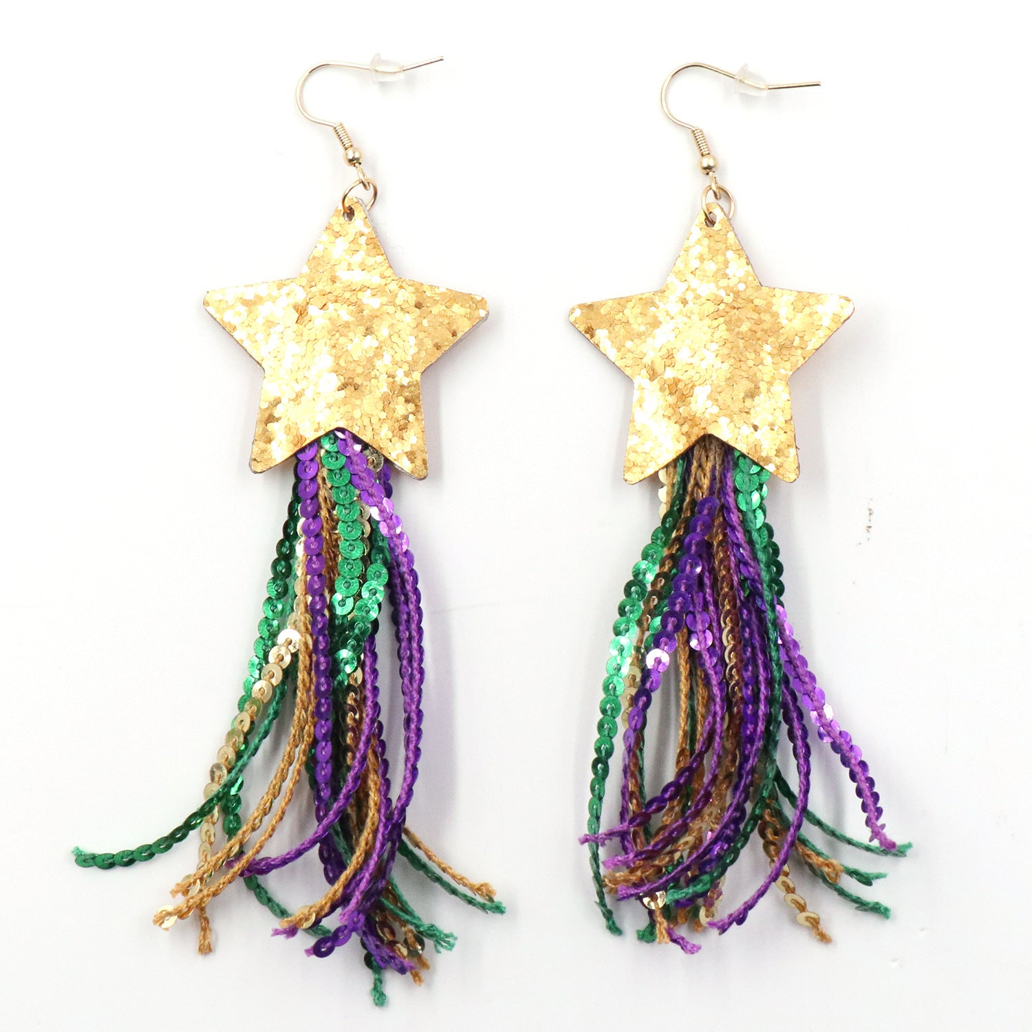 Wholesale Colored Tassel Sequins with Five Pointed Stars Fabric Earrings