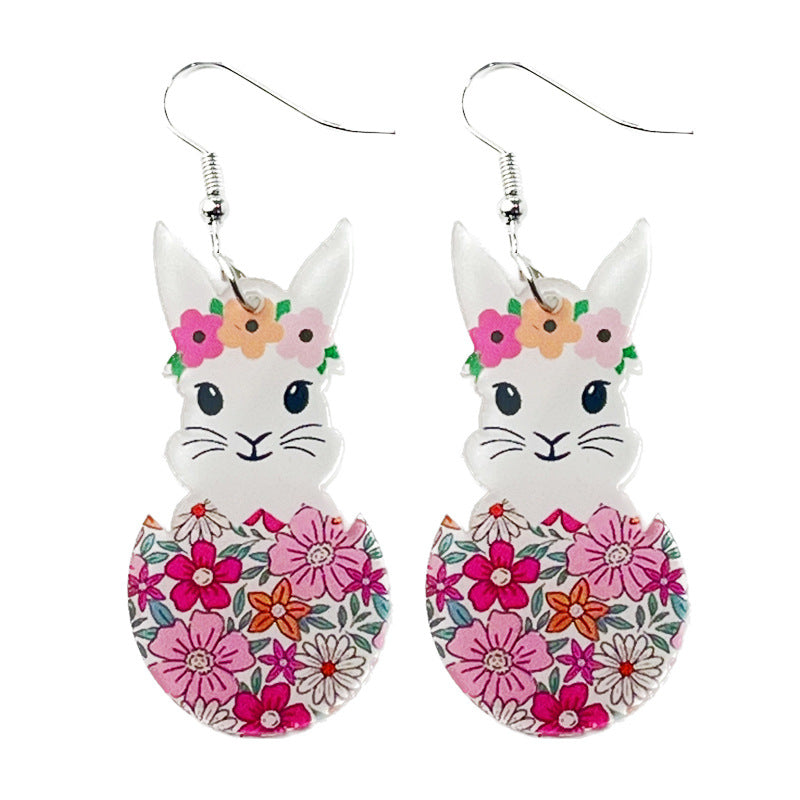Wholesale Easter Cute Rabbit Flower Easter Egg Acrylic Earrings