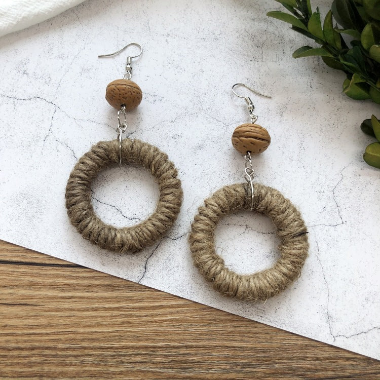 Wholesale Vintage Rattan Weaving Handmade Bohemian Earrings