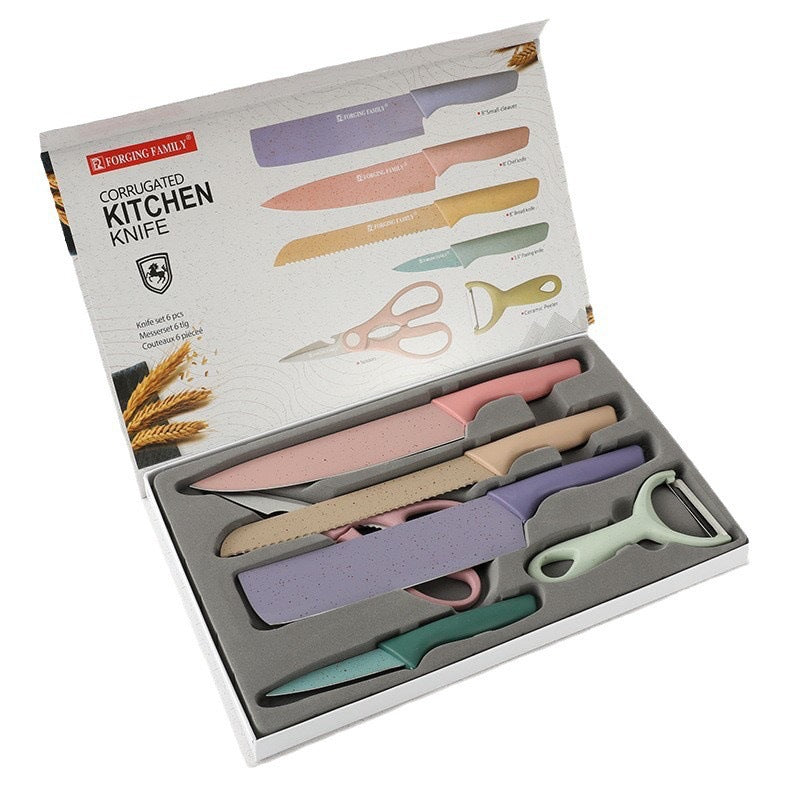 Wholesale colored macaron kitchen knife set of six pieces