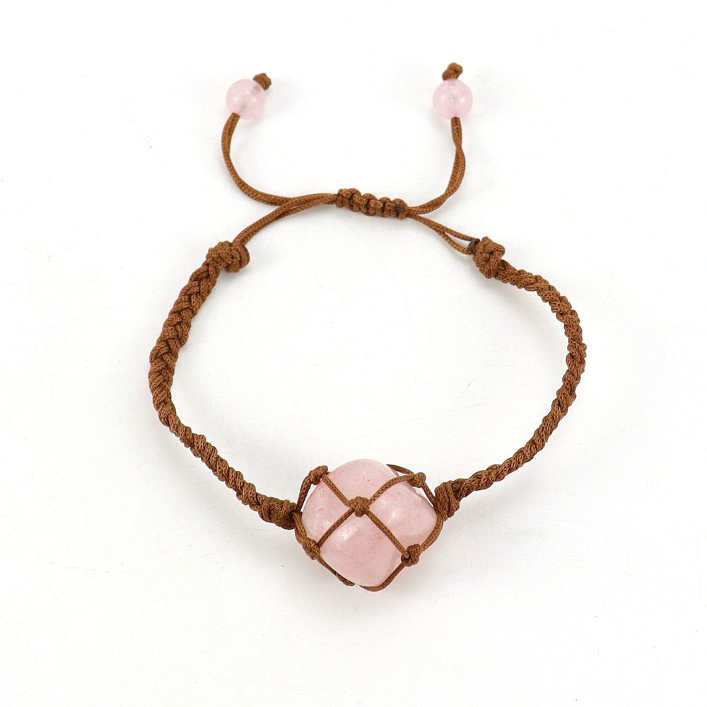 Wholesale Hand-woven Brown Jade Line Crystal Amethyst Stone Net Pocket Adjustable Bracelet