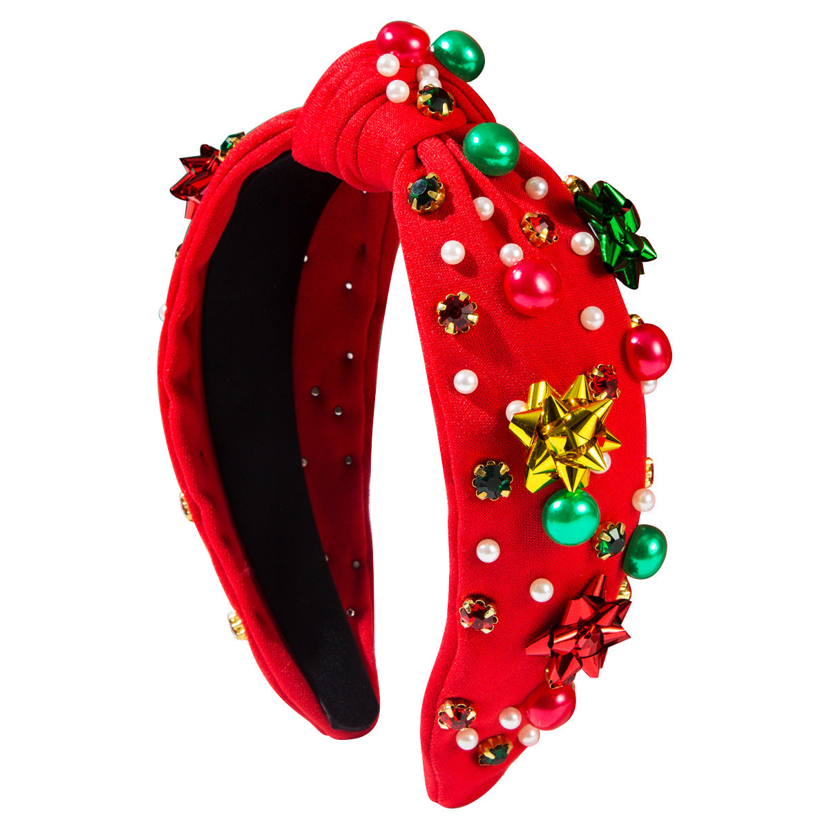 Wholesale Christmas hair band red green plastic flower accessories pearl hair accessories