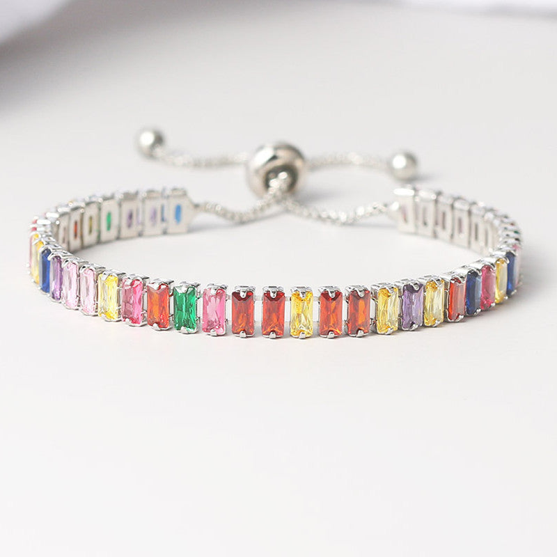 Wholesale Fashion Colorful birthstone Bracelet Adjustable Diamond Crystal Tennis Bracelet Female Zircon Bracelet