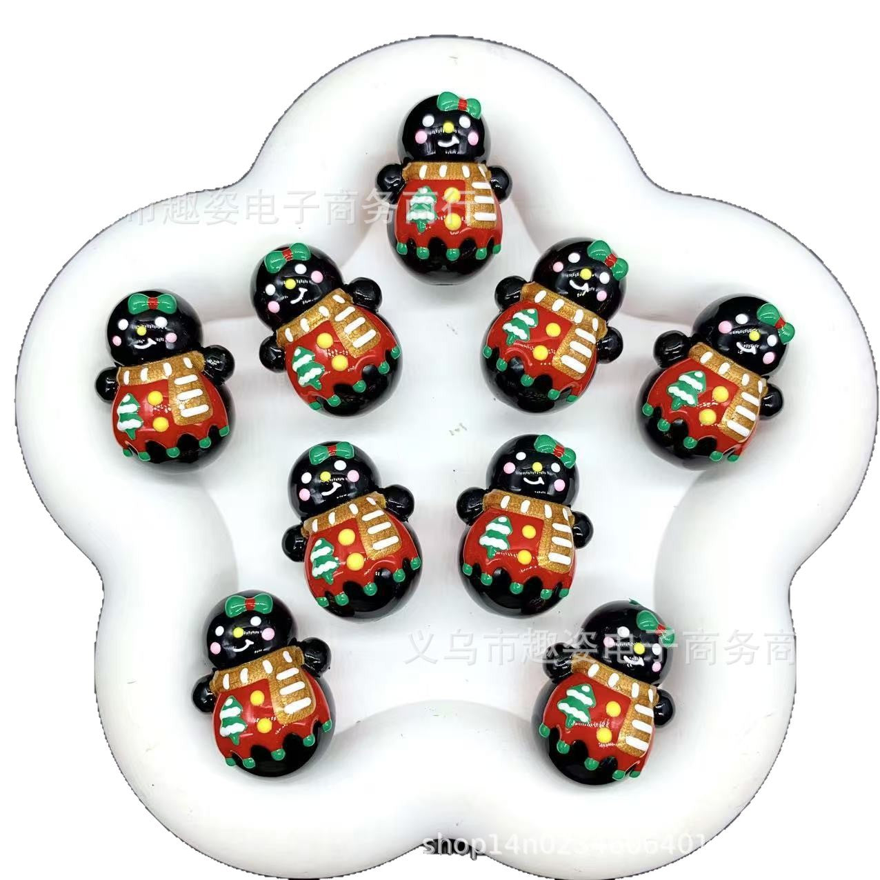 Wholesale 10pcs   Snowman New Year Christmas Hand-painted Beaded String Acrylic Beads