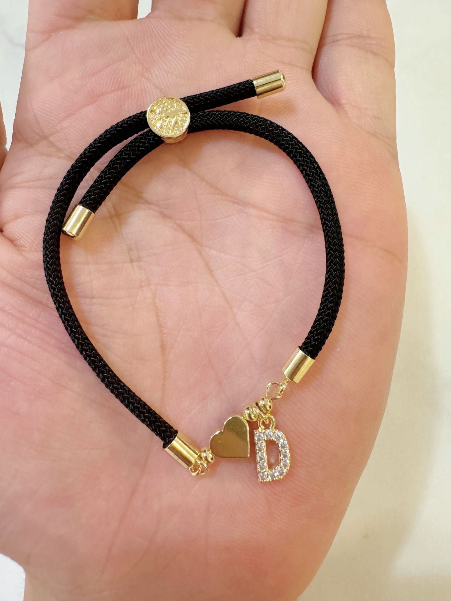 Wholesale A-Z Initial Letter Love Set Zirconia Adjustable Black Rope Bracelet