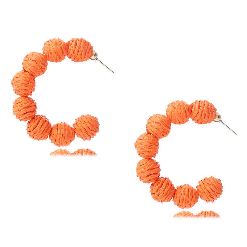 Wholesale Colored C-shaped Rattan Woven Earrings