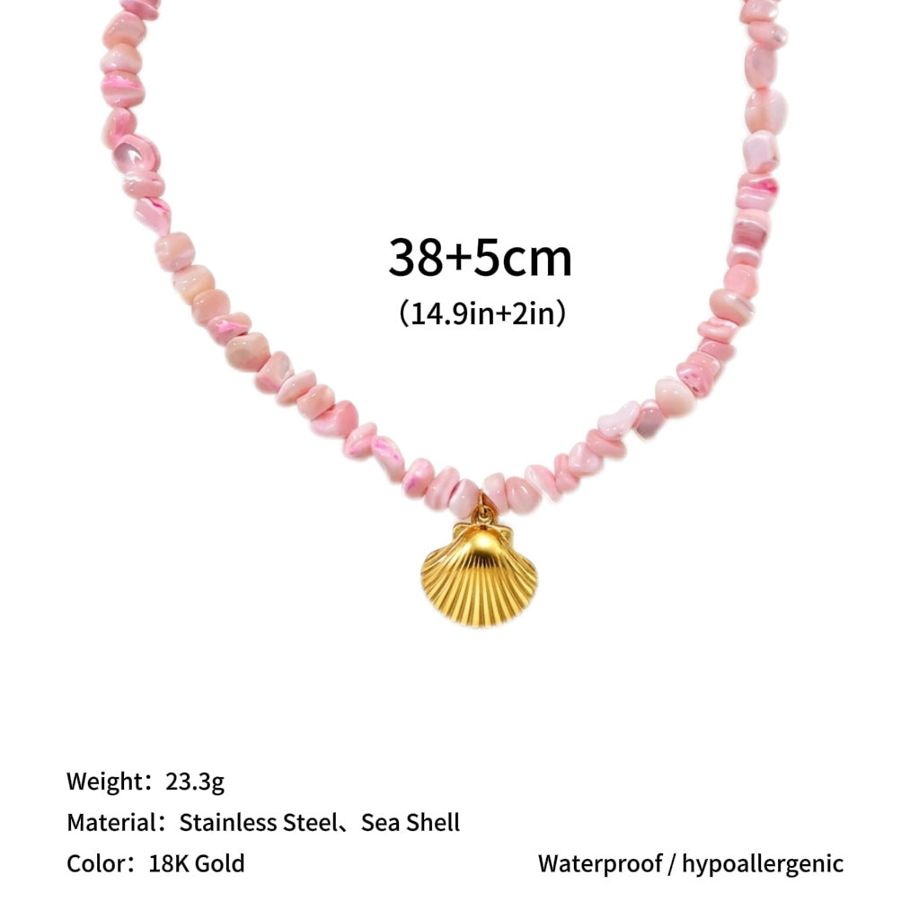 Wholesale  Bohemian Style Stainless Steel Titanium Steel Pendant Natural Shell Necklace