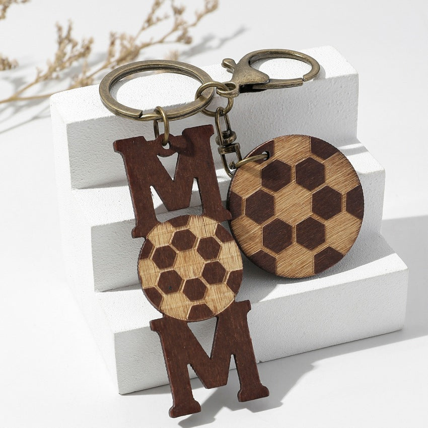 Wholesale Mother's Day Sports Ball Wooden Keychains