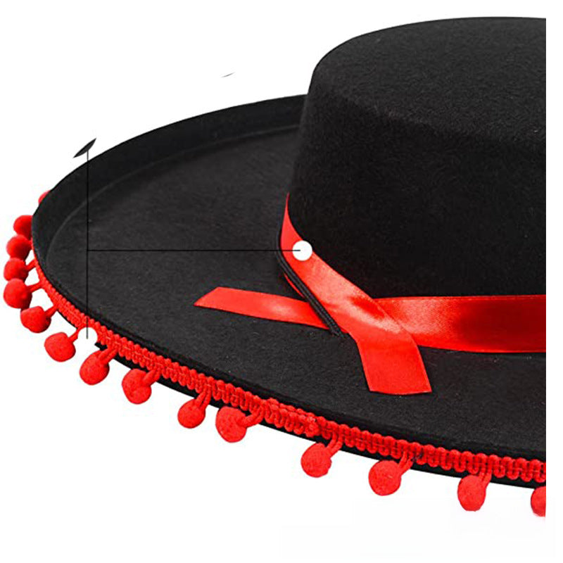 Wholesale Mexican wide brim hat Halloween Zorro fur ball felt hat