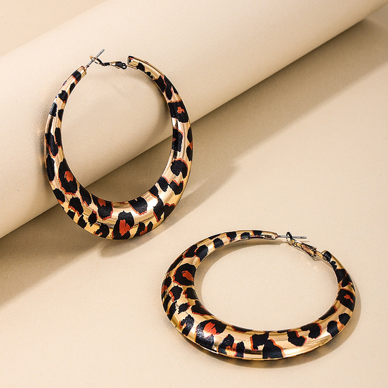 Wholesale 1 Pair of Stylish Trendy Hot Girl Style Exaggerated Geometric Hoop Leopard Print Earrings