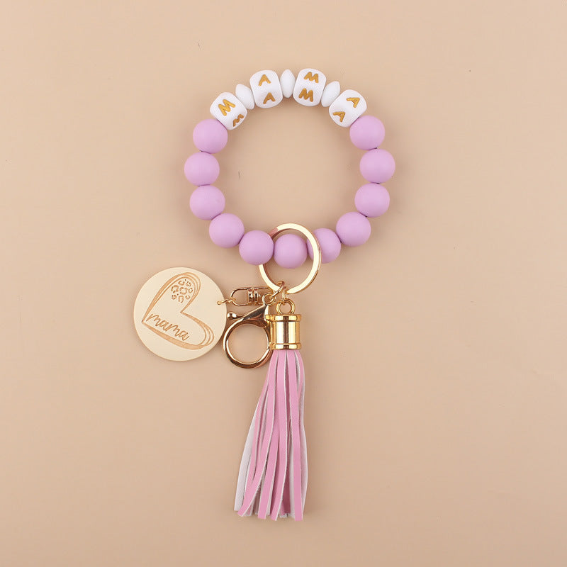 Wholesale MAMA Solid Color Silicone Beaded Wrist Keychain