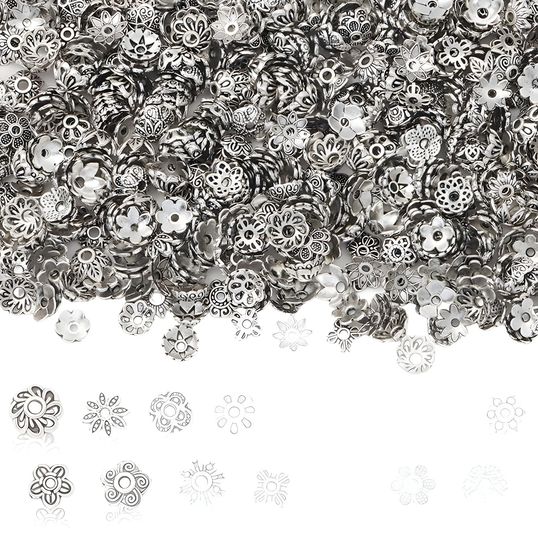 Wholesale Vintage Tibetan Silver Flower Tray Carved Beads Diy Accessories Beads